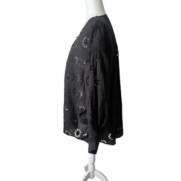 NEW Anthropologie Blank London Black Eyelet Cotton Top Large - Picture 5 of 11